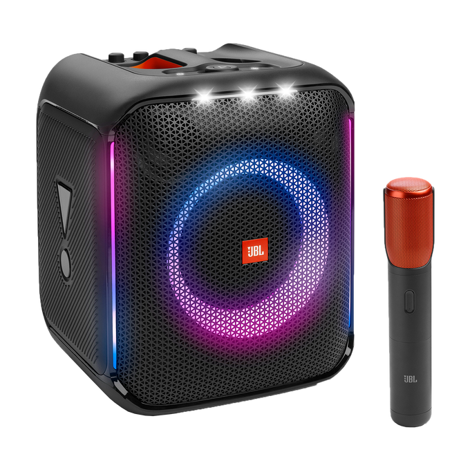 JBL PartyBox Encore - Black - Portable party speaker with 100W powerful sound, built-in dynamic light show, included digital wireless mics, and splash proof design. - Hero image number null